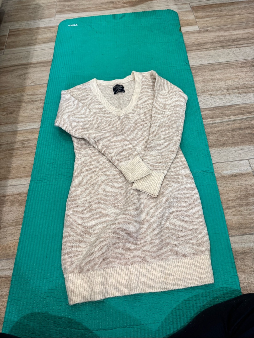Express Beige Zebra-Print V-Neck Sweater Dress